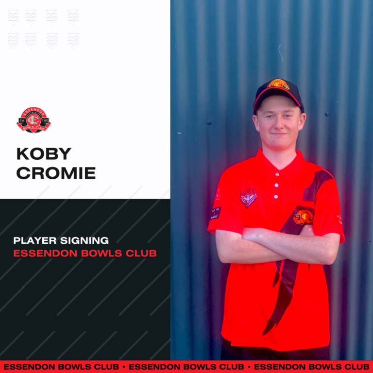 Graphic announcing the signing of Koby Cromie to Essendon Bowls Club.